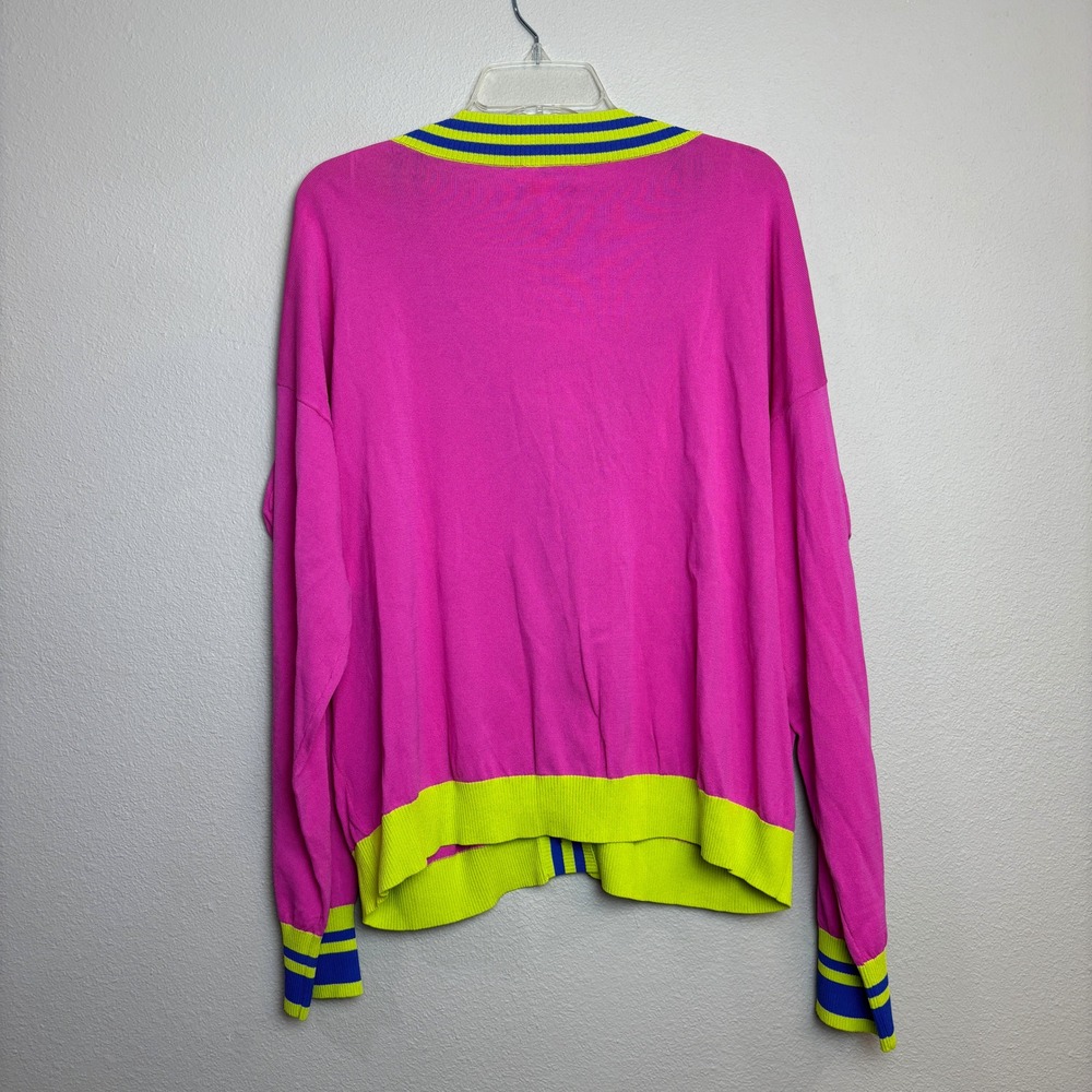 VICTOR GLEMAUD Pink Neon Blue Stripe Colorblock Cardigan Sweater Women's 2X - Picture 8 of 16
